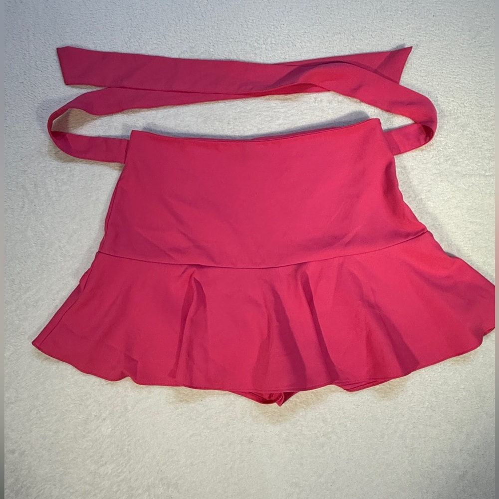 Zara XL Pink Skort High Waist Flowy Ruffle Skirt Shorts Summer Tie - Picture 2 of 12